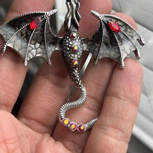 Silver Dragon Brooch with Red Accents